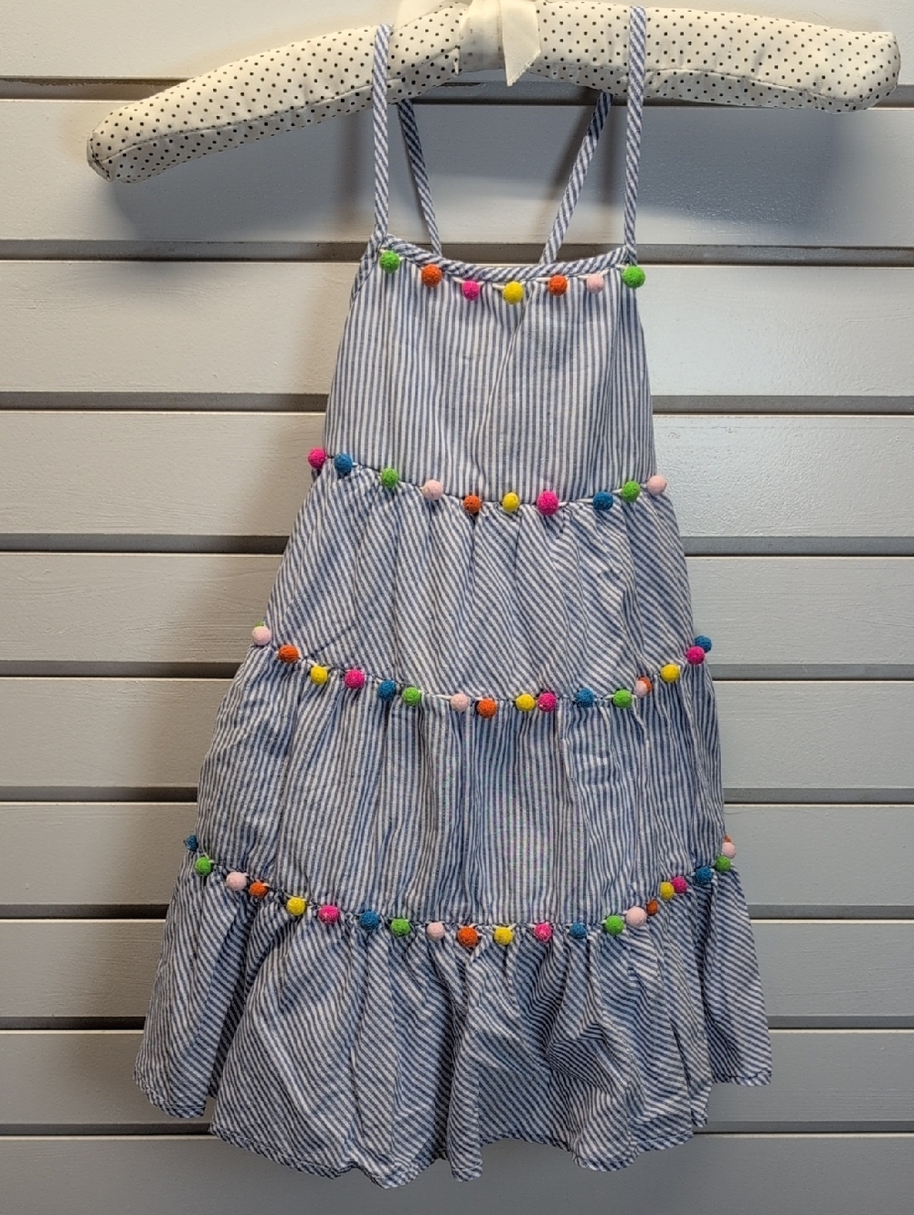 TOMMY BAHAMA EUC 100% Cotton Striped Lined Multicolor Pom Pom Dress Size 4T NWOT